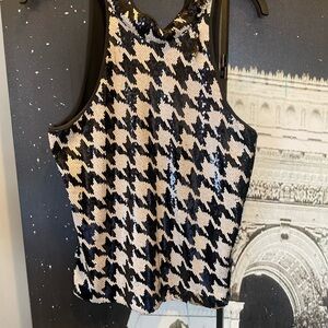 Black and White Houndstooth Sequin Women's Top